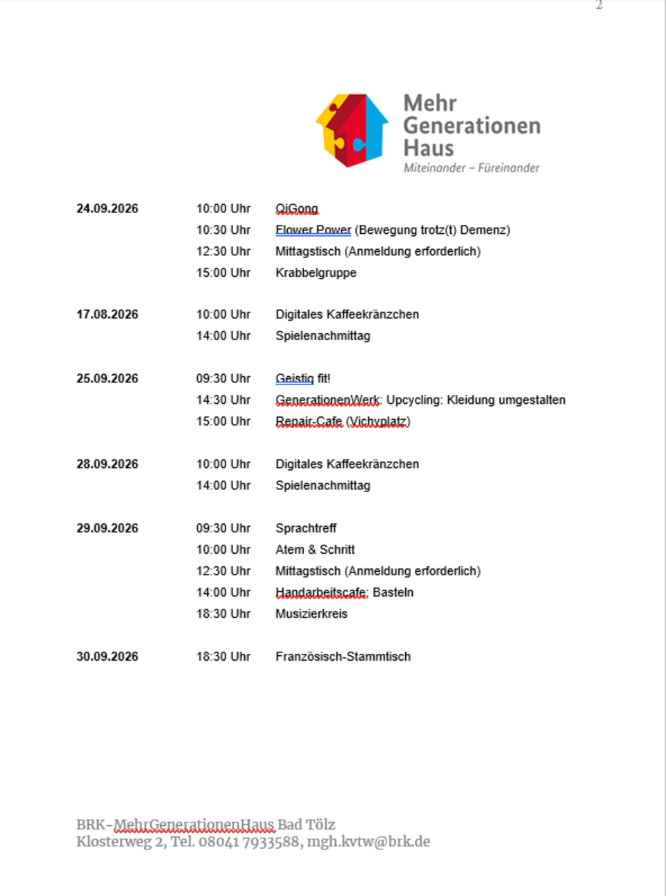 MGH Veranstaltungskalender September