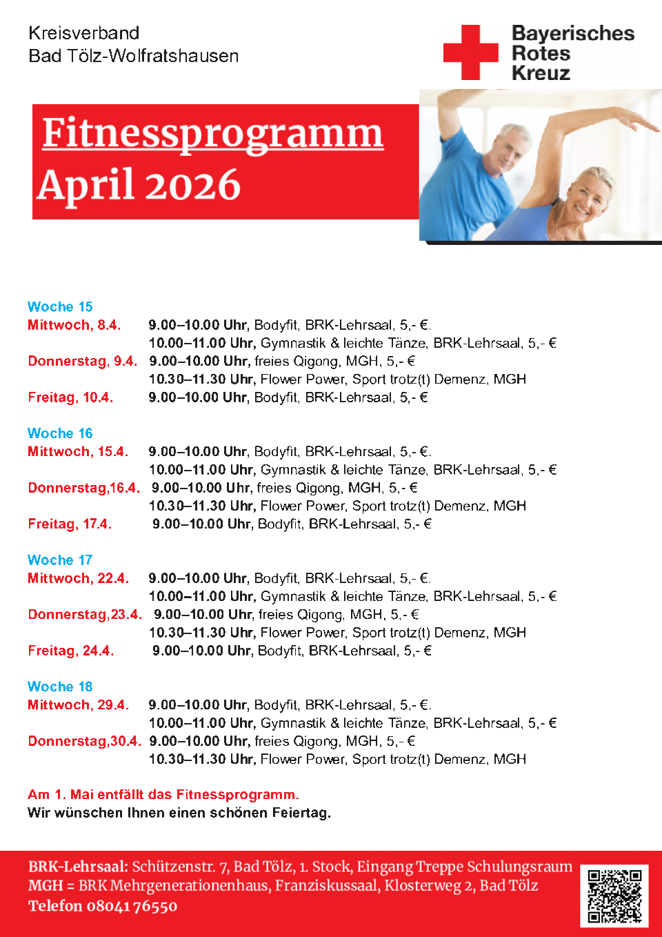 Termine fürs BRK Fitnessprogramm im April 2026