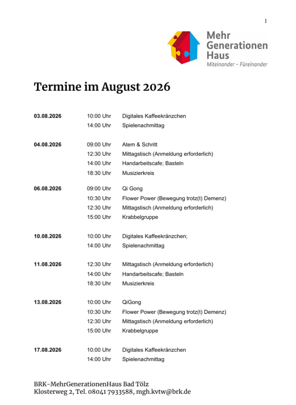 MGH Veranstaltungen August 2026