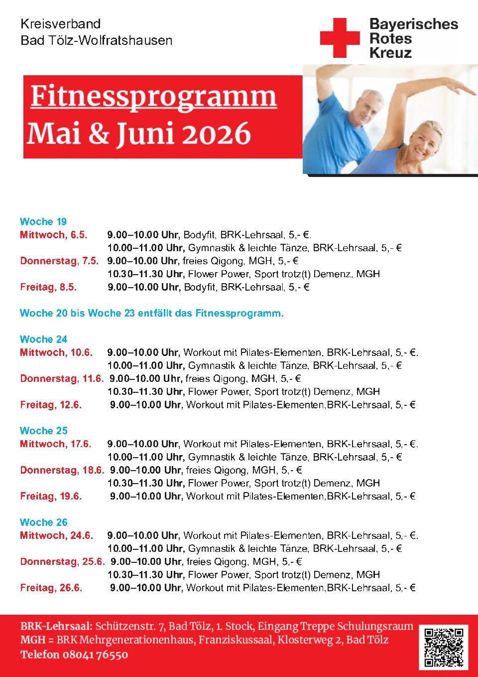 Termine fürs BRK Fitnessprogramm im Mai und Juni 2026
