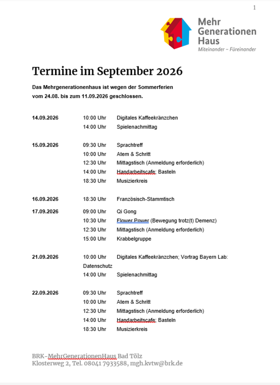 MGH Veranstaltungskalender September