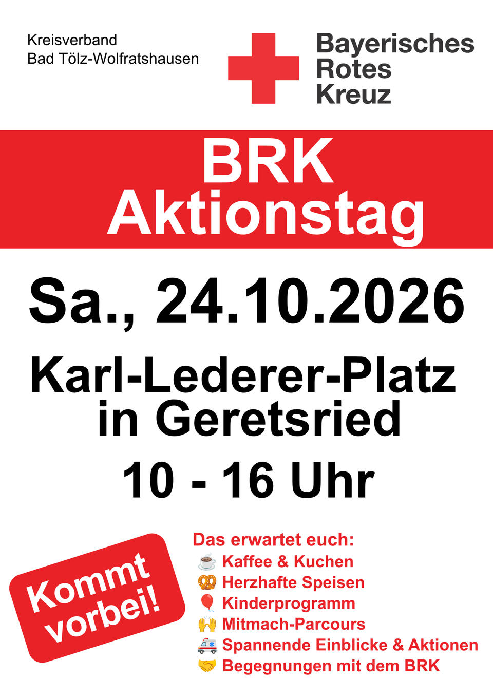 BRK-Aktionstag am 24.10. in Geretsried von 10 bis 16 Uhr