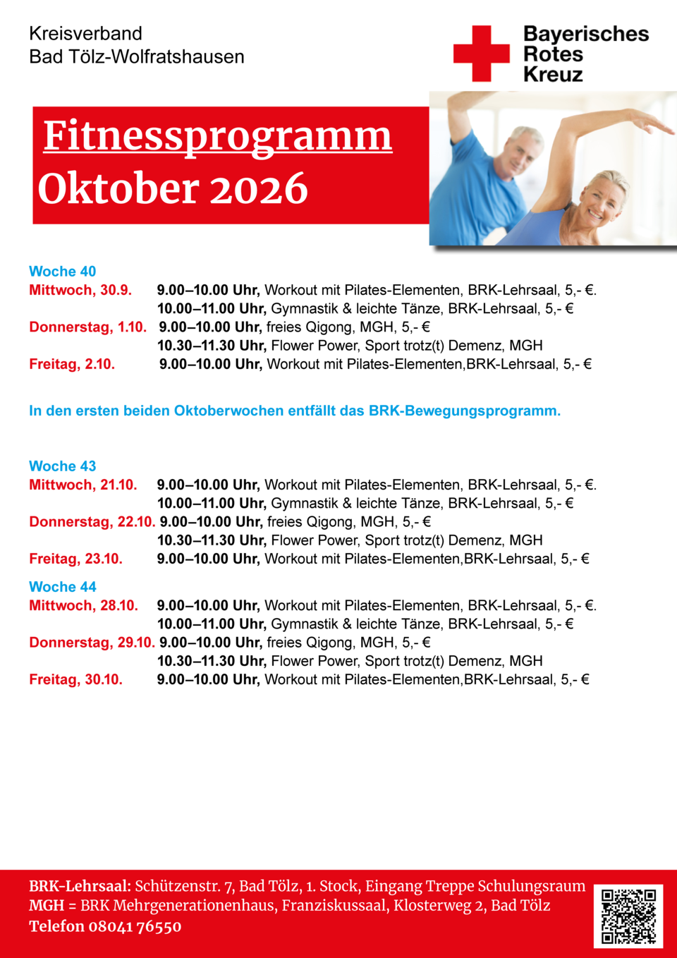 BRK Seniorenfitnessprogramm für Oktober 2026